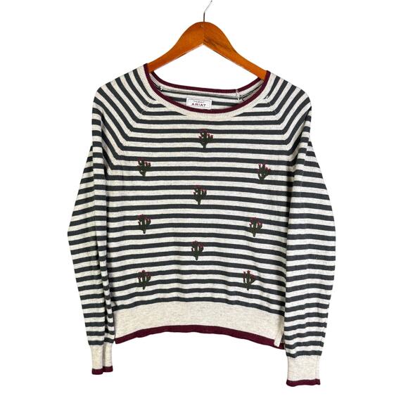Ariat Fonda Sweater Striped Cactus Embroidered Western Southwestern Womens Small - Picture 1 of 5